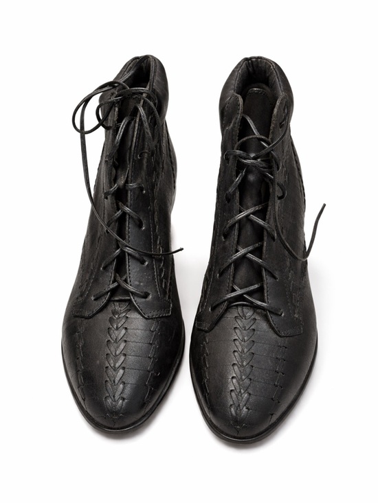 ciao Shoes - Black Lace-Up Ankle Booties with Braided Stitch Detail
